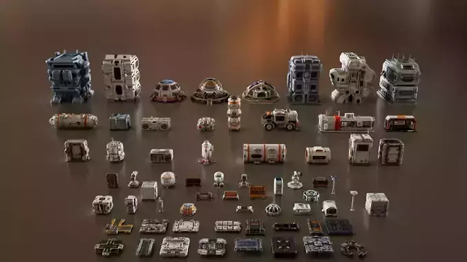 Space Colony City Props Kitbash KIT 3D model