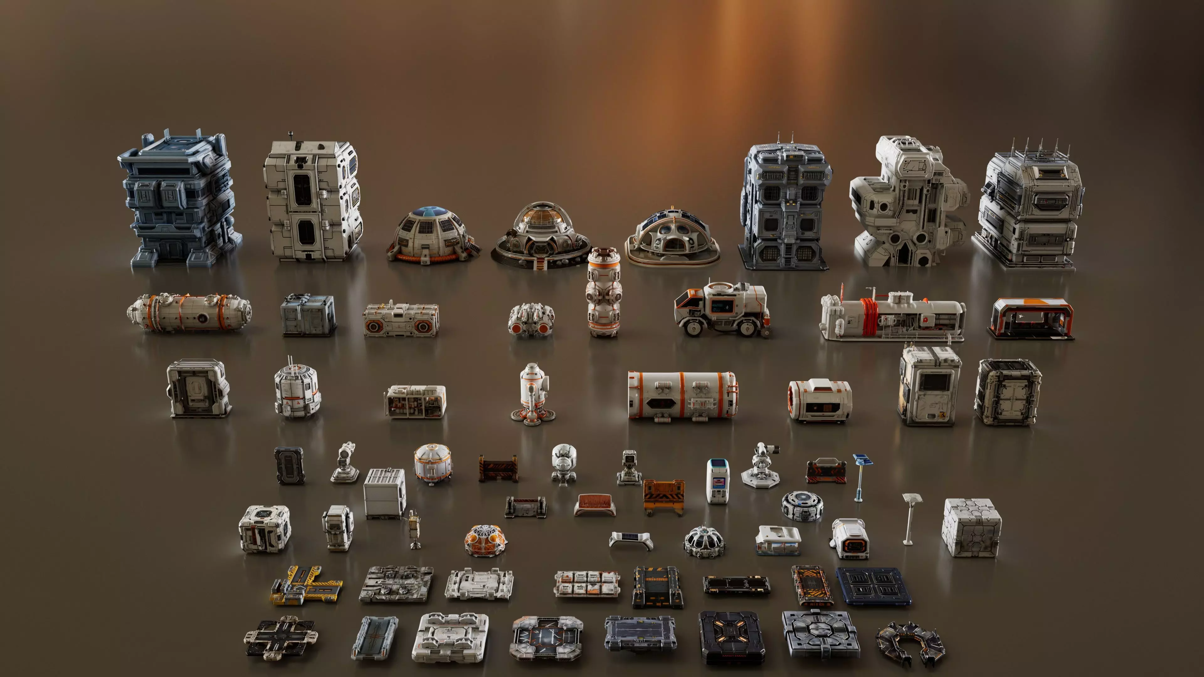 Space Colony City Props Kitbash KIT 3D model_0