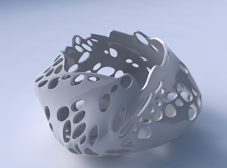 Bowl twisted elipse with twisted bubbles holes 3D print model_3