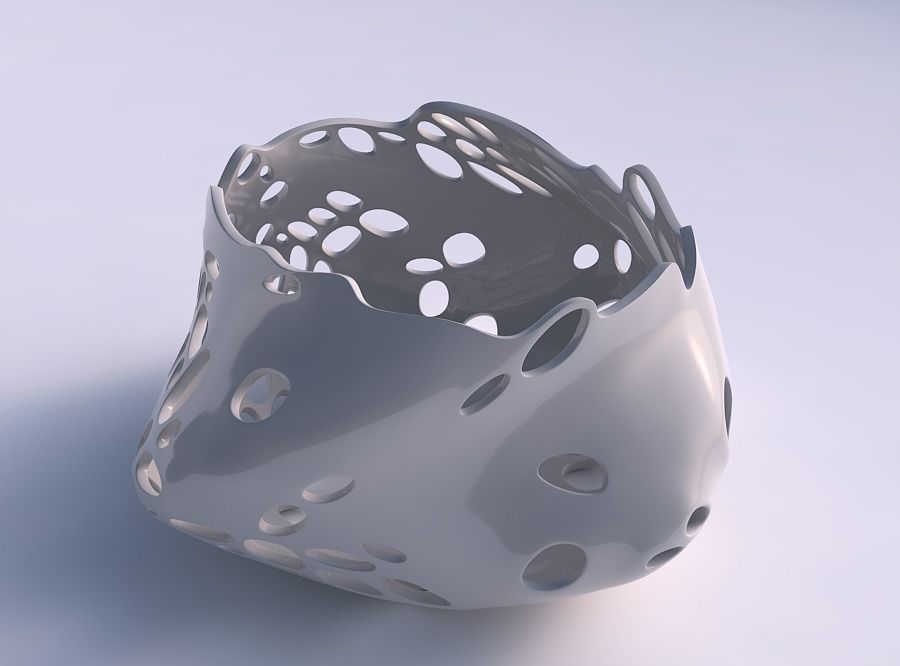 Bowl twisted elipse with twisted bubbles holes 3D print model_0