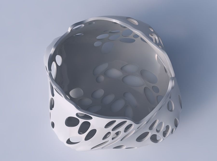 Bowl twisted elipse with twisted bubbles holes 3D print model_2