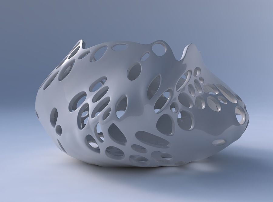 Bowl twisted elipse with twisted bubbles holes 3D print model_4