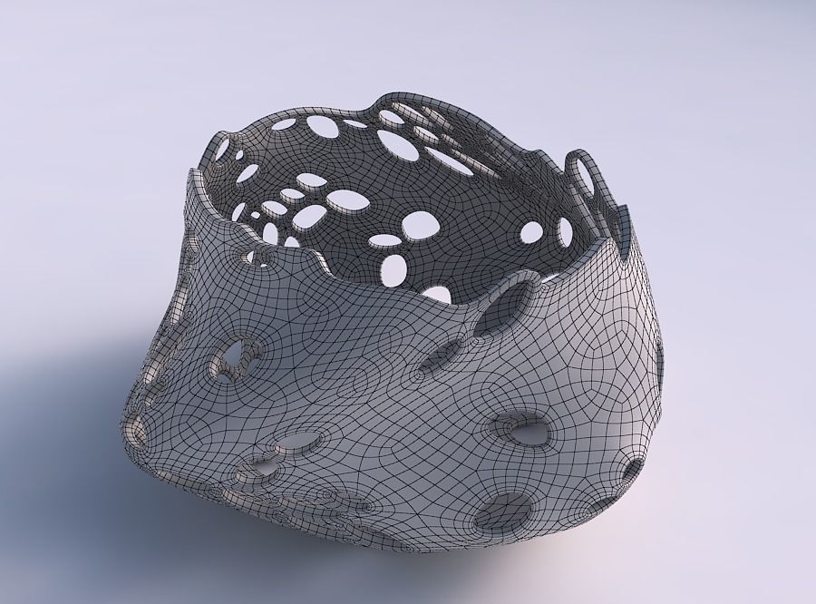 Bowl twisted elipse with twisted bubbles holes 3D print model_5