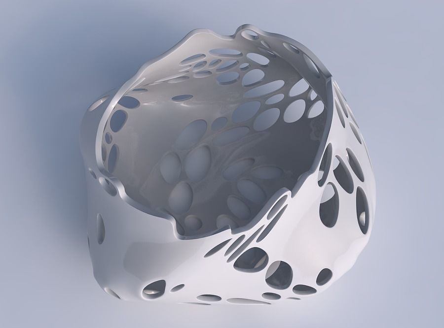 Bowl twisted elipse with twisted bubbles holes 3D print model_1