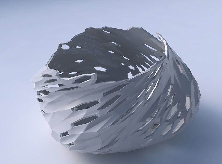 Bowl twisted elipse with crystal skin with holes 3D print model_3