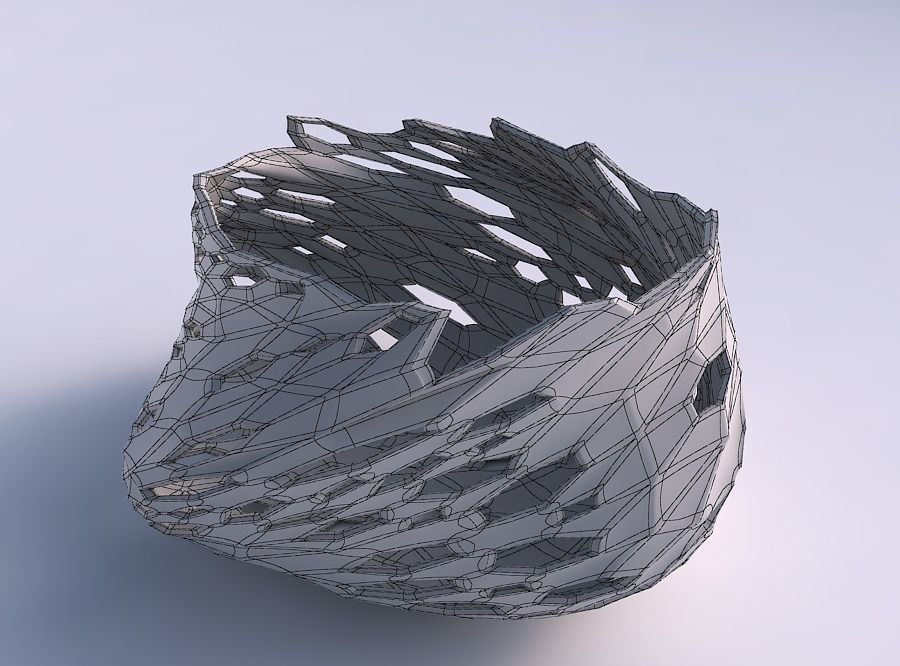 Bowl twisted elipse with crystal skin with holes 3D print model_5