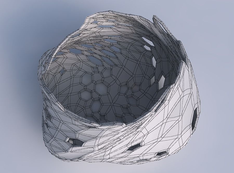 Bowl twisted elipse with crystal skin with holes 3D print model_6