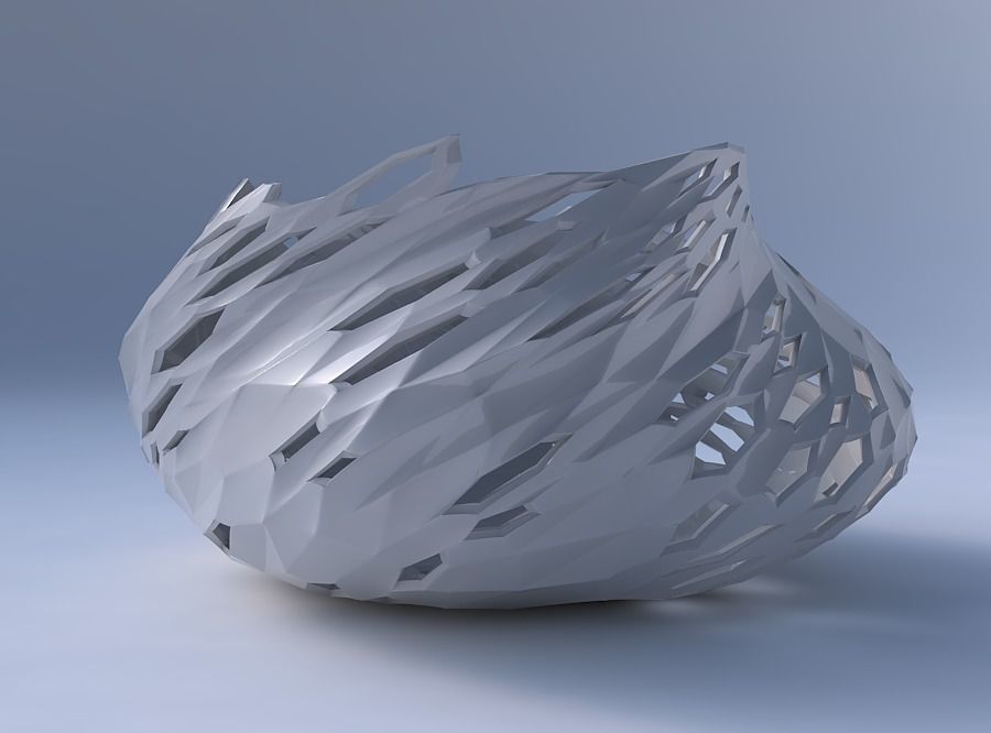 Bowl twisted elipse with crystal skin with holes 3D print model_4