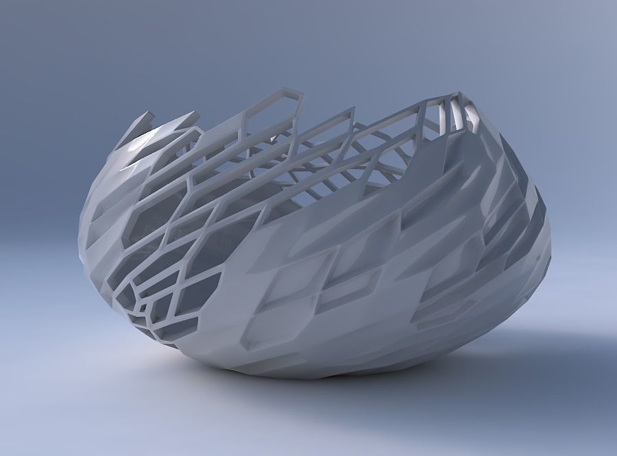 Bowl squeezed twisted with reptile skin with dents and holes 3D print model_4