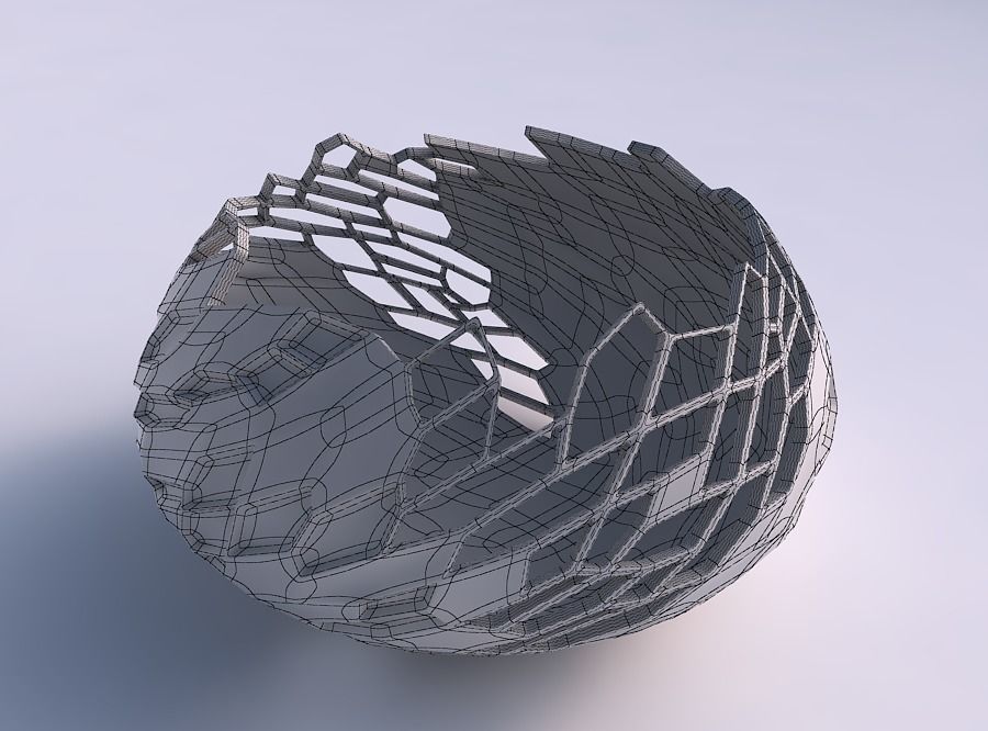 Bowl squeezed twisted with reptile skin with dents and holes 3D print model_5