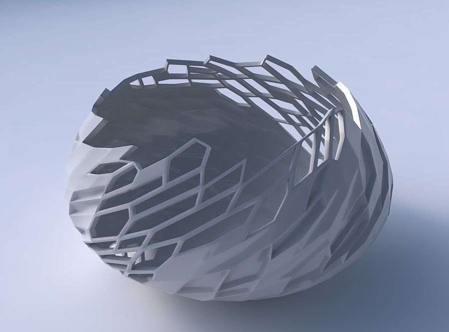 Bowl squeezed twisted with reptile skin with dents and holes 3D print model_3