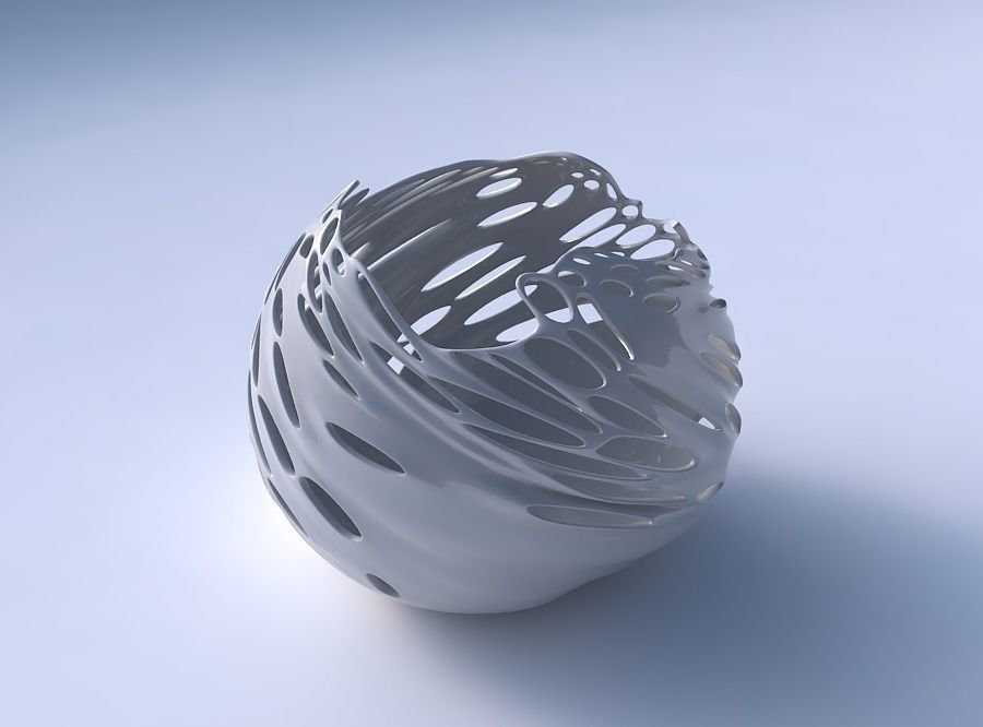Bowl spheric wavy with twisted smooth bubble holes 3D print model_3
