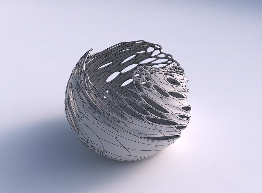 Bowl spheric wavy with twisted smooth bubble holes 3D print model_5