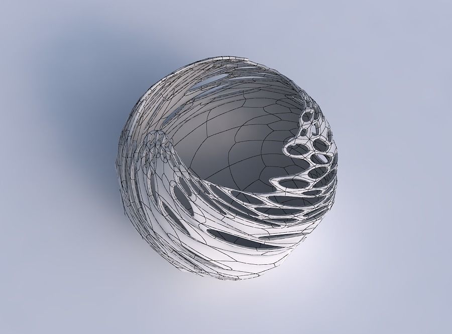 Bowl spheric wavy with twisted smooth bubble holes 3D print model_6