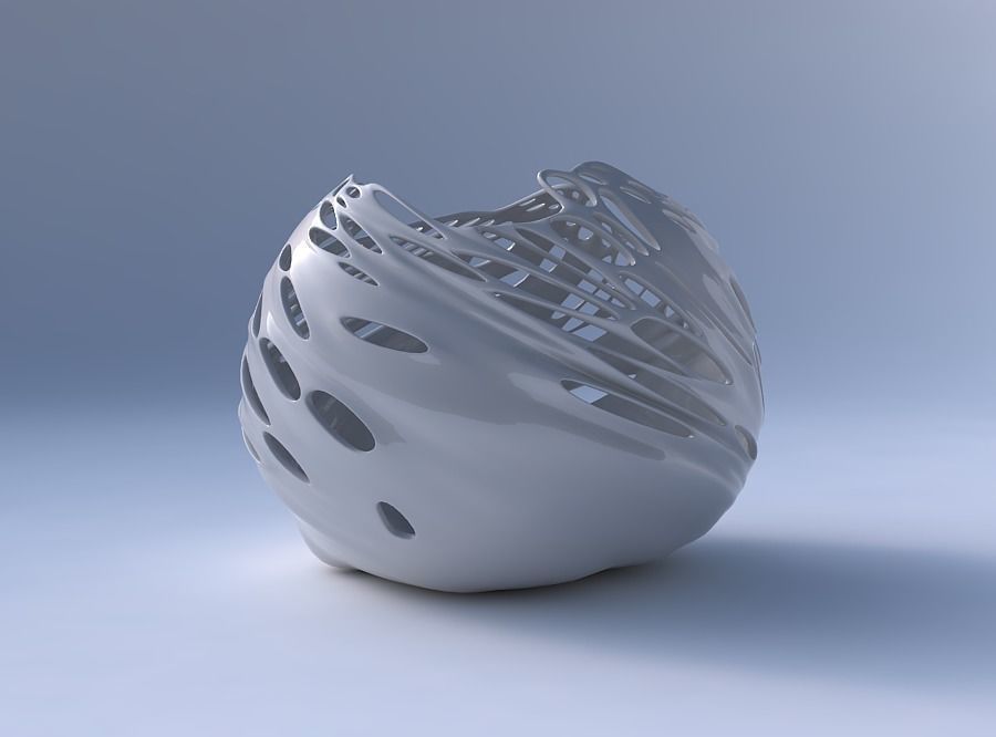 Bowl spheric wavy with twisted smooth bubble holes 3D print model_4