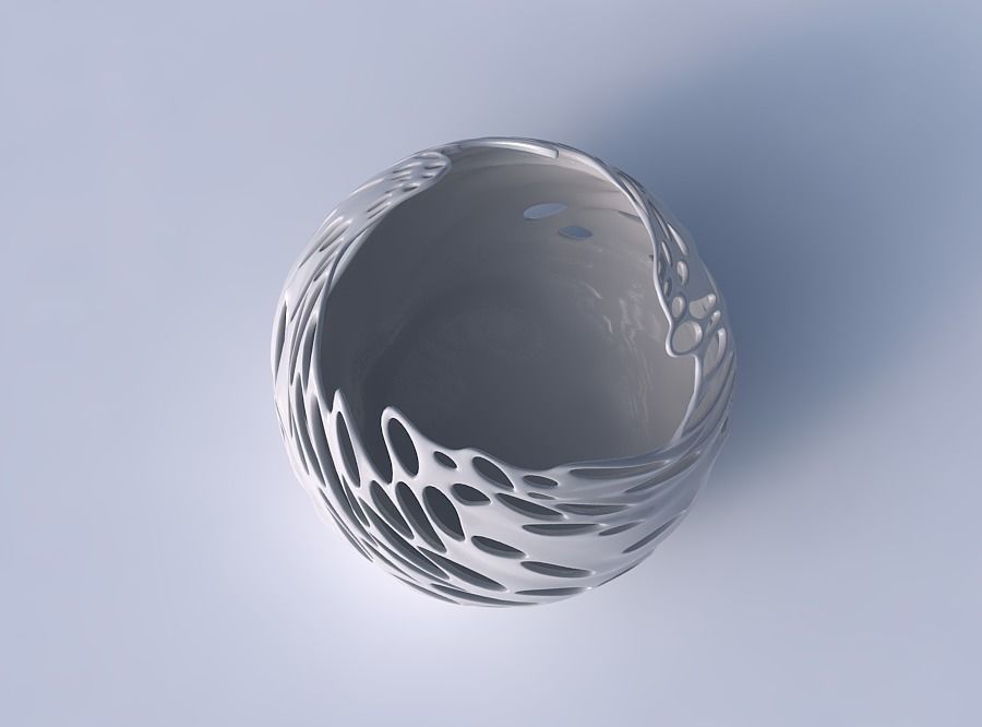 Bowl spheric wavy with twisted smooth bubble holes 3D print model_2