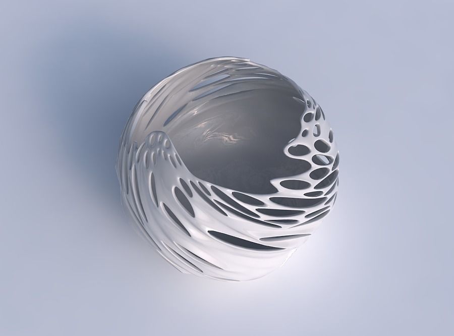 Bowl spheric wavy with twisted smooth bubble holes 3D print model_1