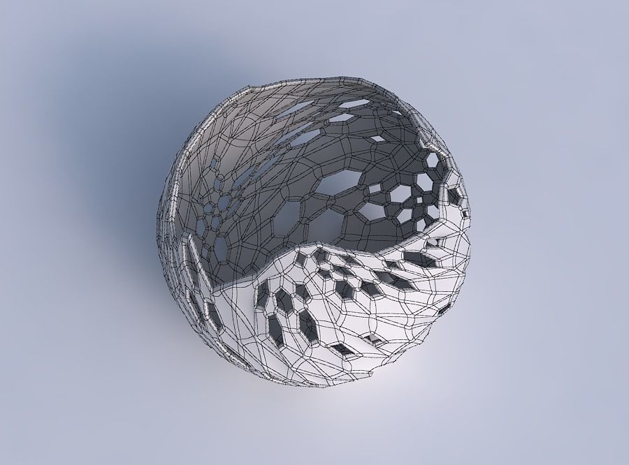 Bowl spheric wavy with twisted crystal skin with holes 3D print model_6