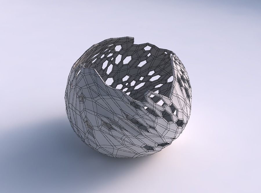 Bowl spheric wavy with twisted crystal skin with holes 3D print model_5