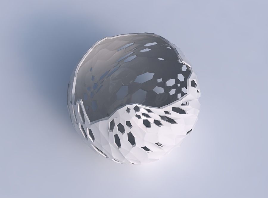 Bowl spheric wavy with twisted crystal skin with holes 3D print model_1