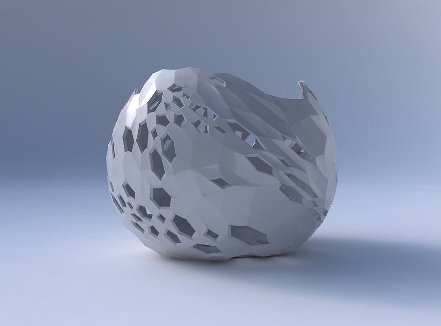 Bowl spheric wavy with twisted crystal skin with holes 3D print model_4