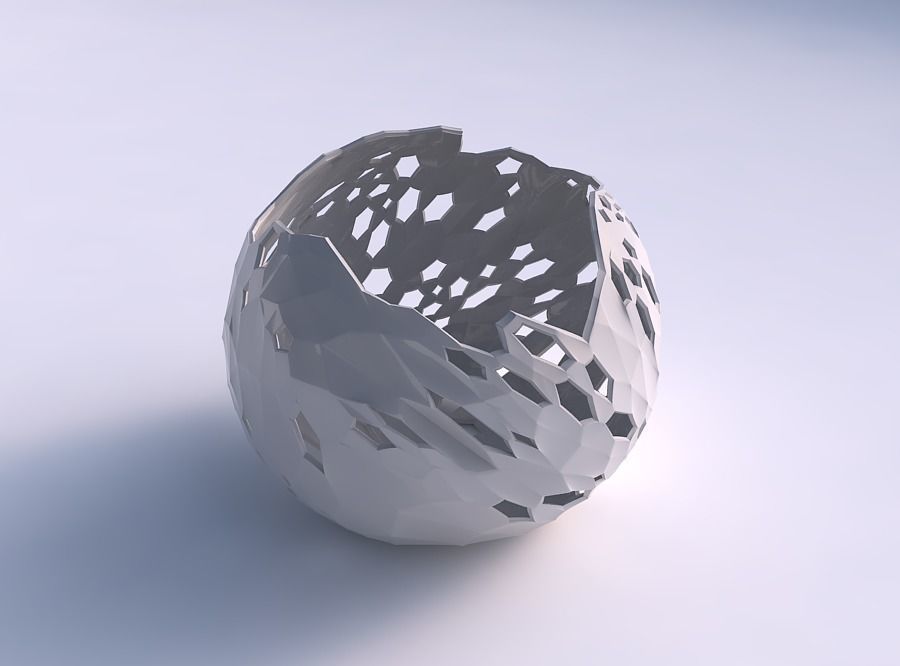 Bowl spheric wavy with twisted crystal skin with holes 3D print model_0