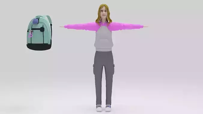 People Girls school Rigged lowpolys  Low-poly 3D model