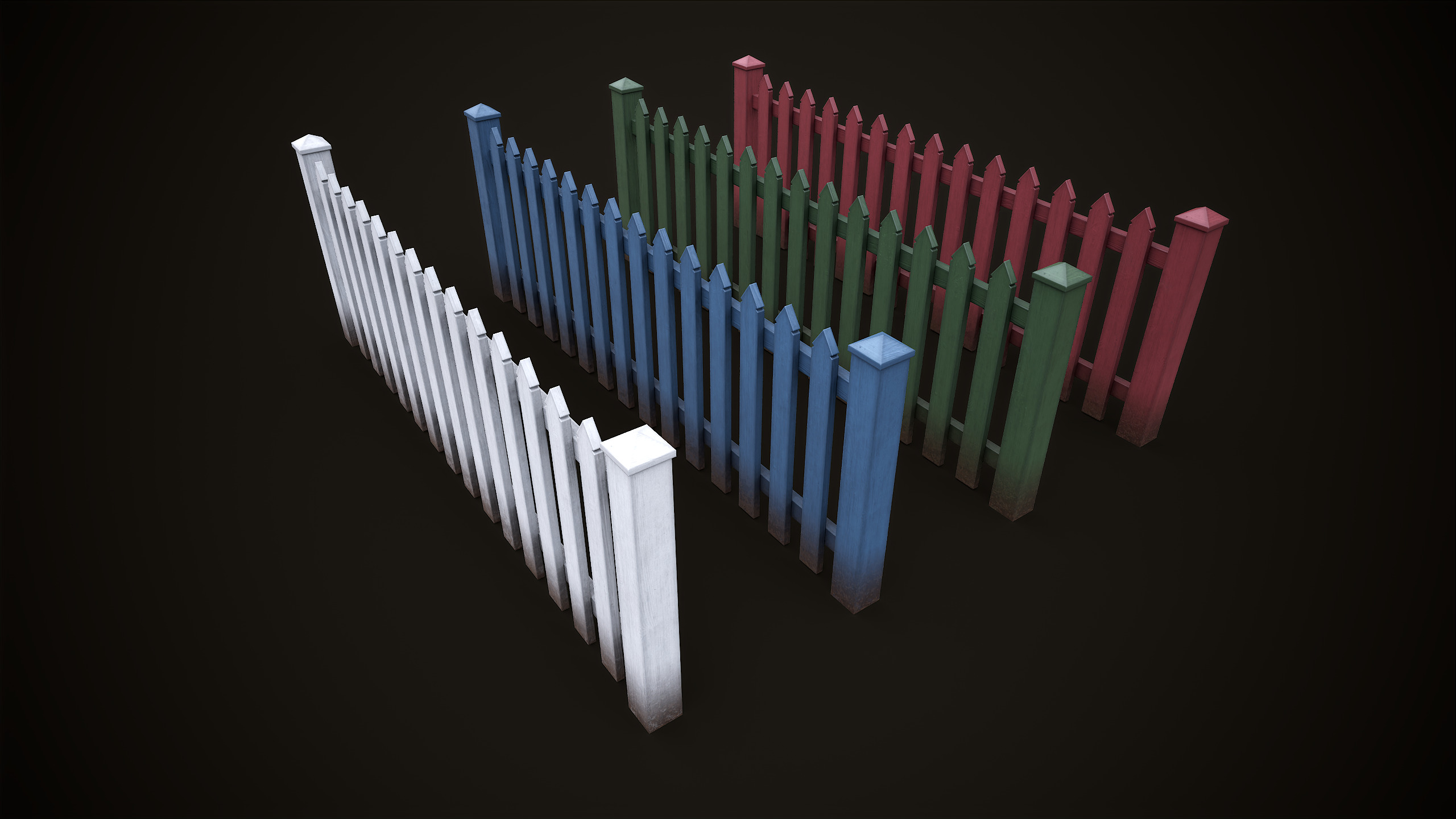 Picket fence  Low-poly 3D model_5