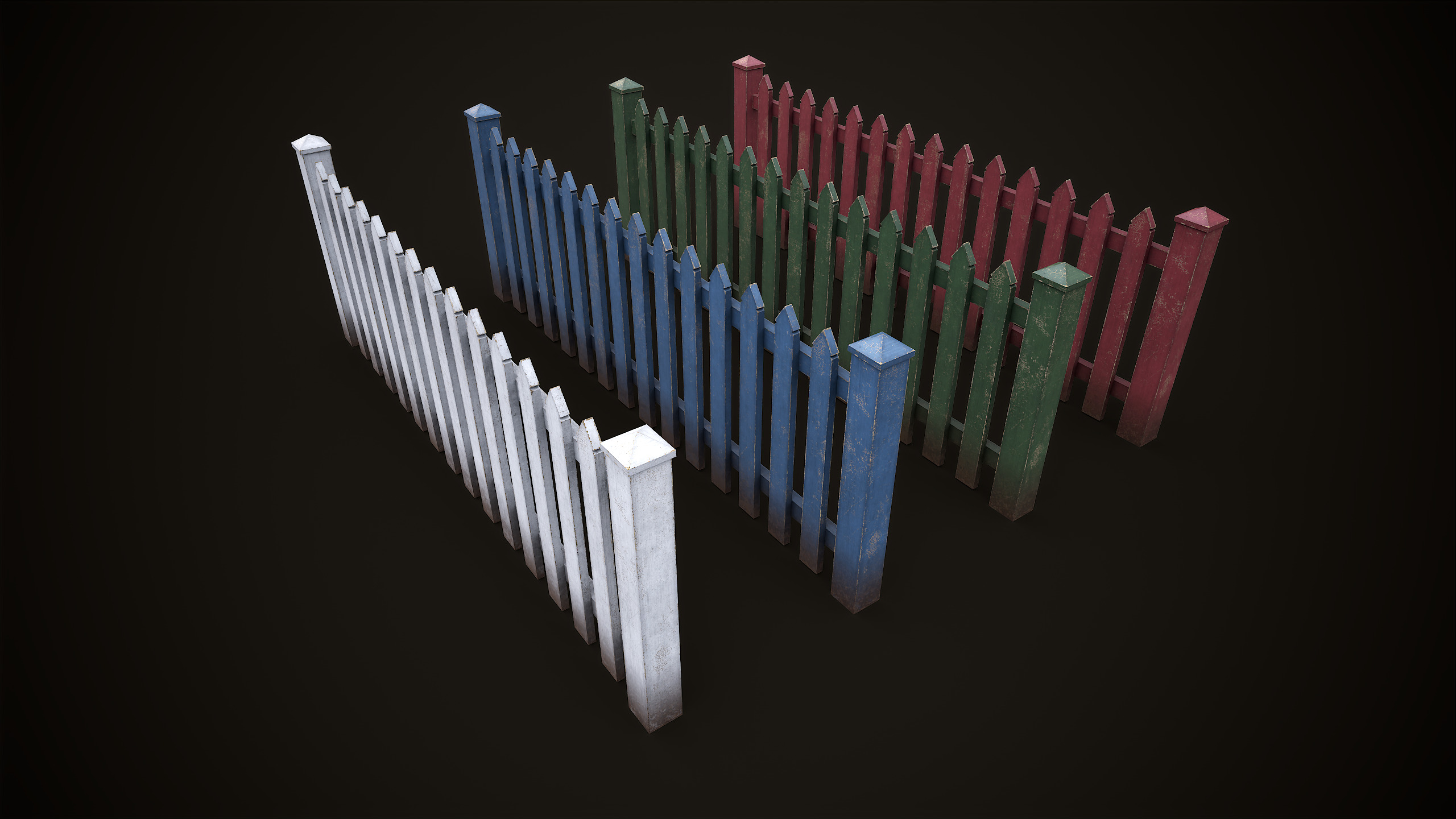 Picket fence  Low-poly 3D model_4