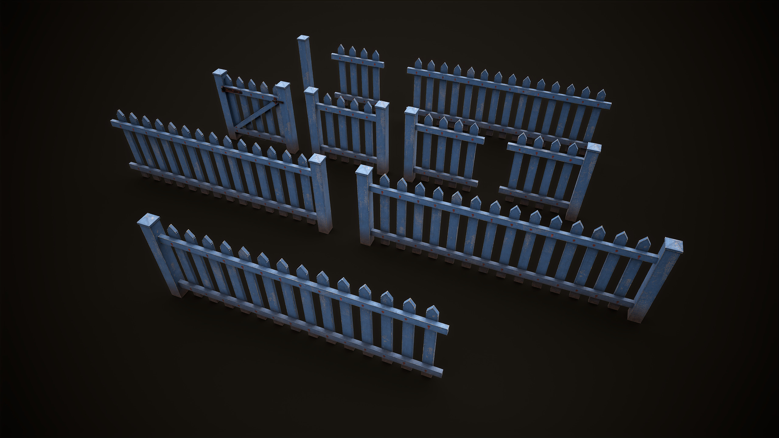 Picket fence  Low-poly 3D model_6