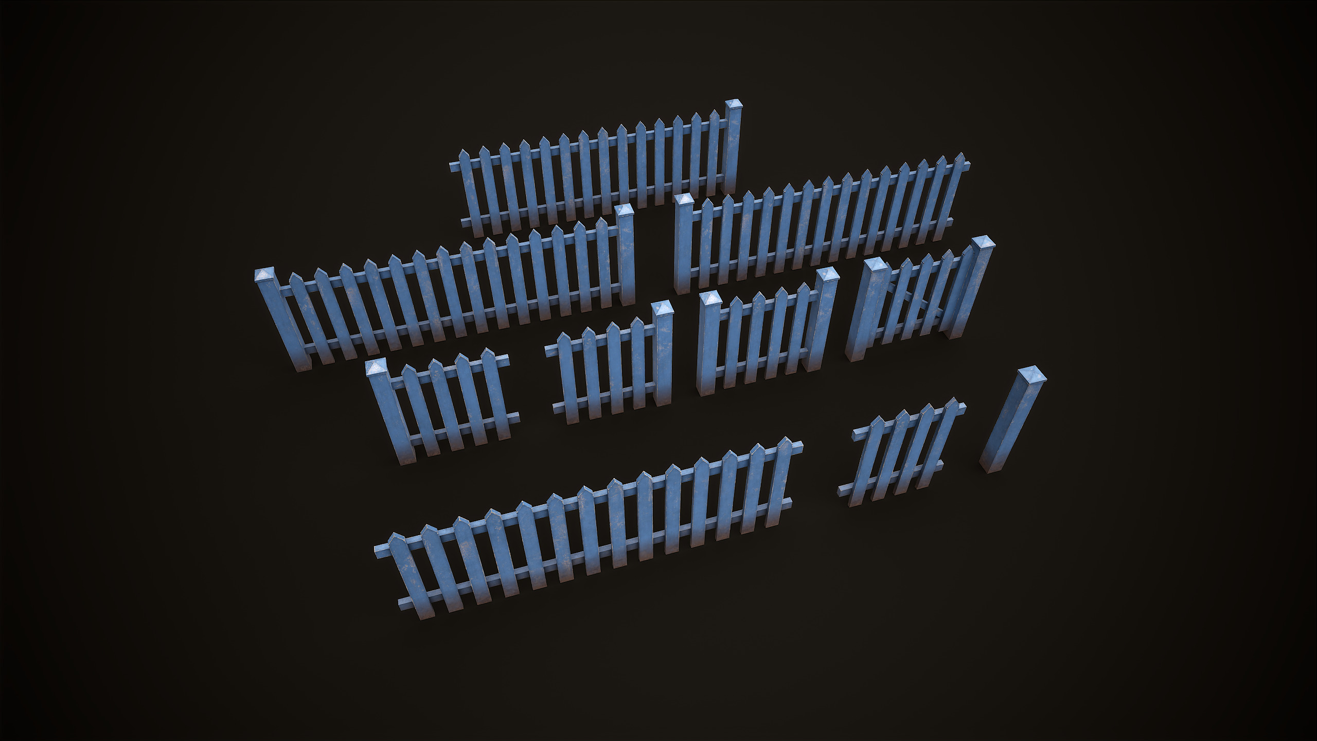 Picket fence  Low-poly 3D model_1