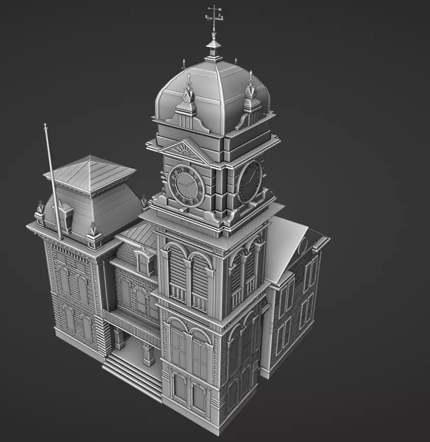 Detailed Clocktower Building 3D Model Low-poly 3D model_0