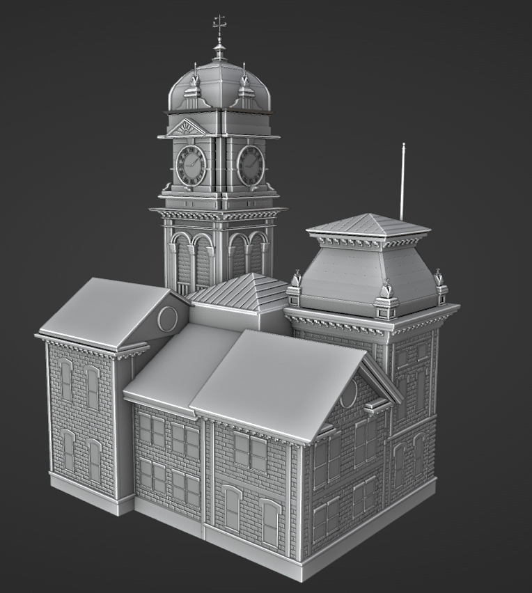 Detailed Clocktower Building 3D Model Low-poly 3D model_1