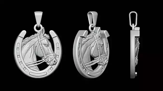 Horse Head With Horseshoe Pendant