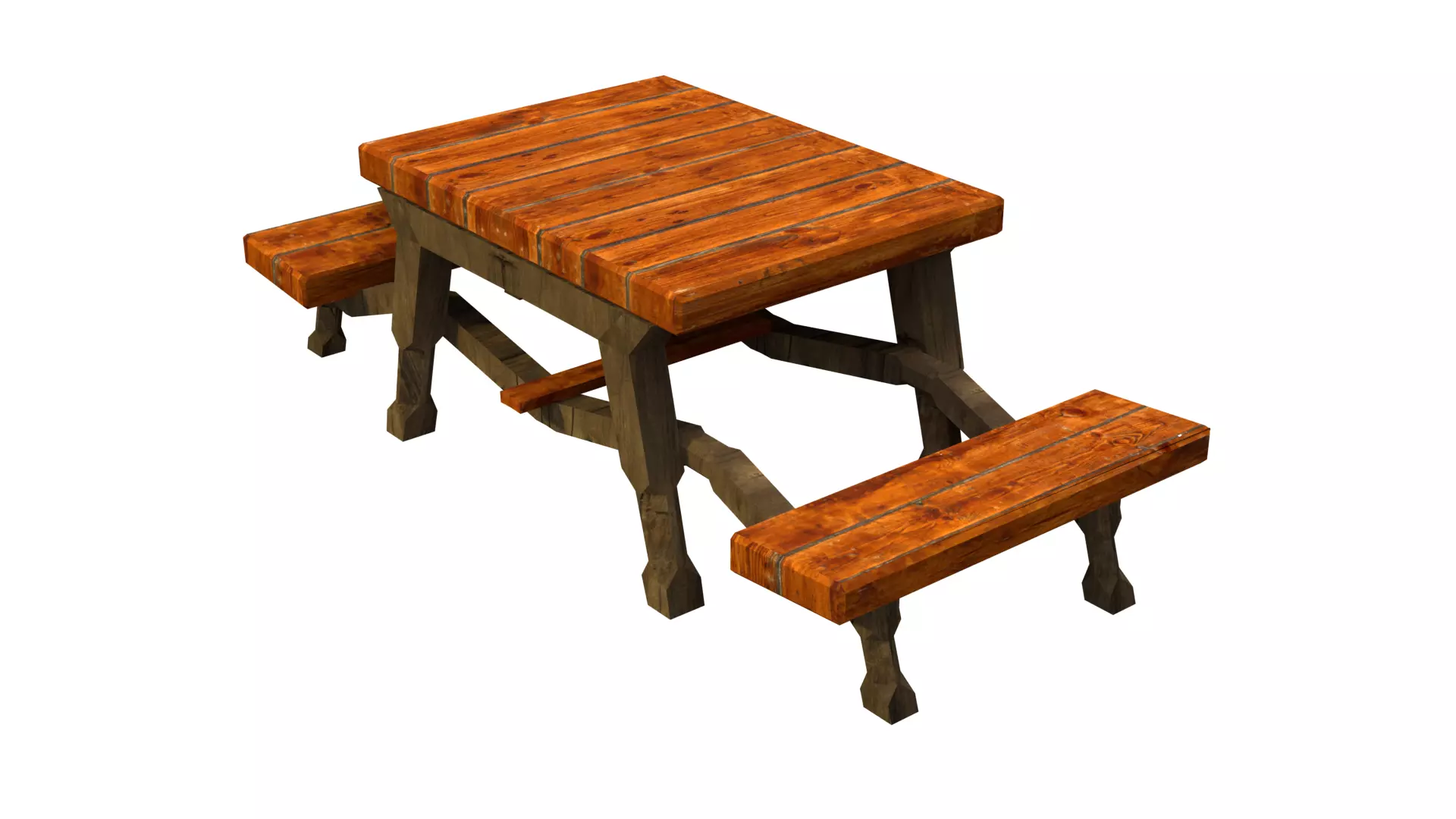 Game-Ready Low Poly Wooden hotel Bench 3D Model Outdoor Low-poly 3D model