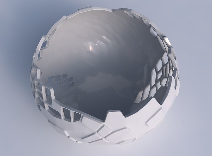 Bowl spheric twisted with twisted reptile skin with holes 3D print model_1