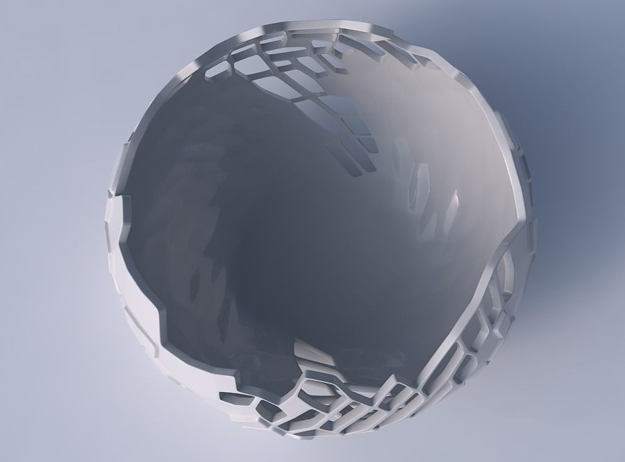 Bowl spheric twisted with twisted reptile skin with holes 3D print model_2