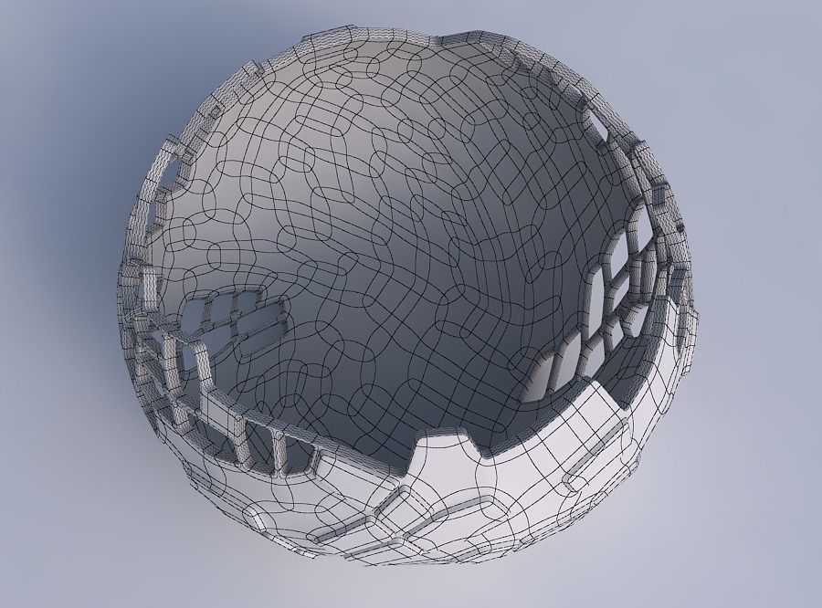 Bowl spheric twisted with twisted reptile skin with holes 3D print model_6