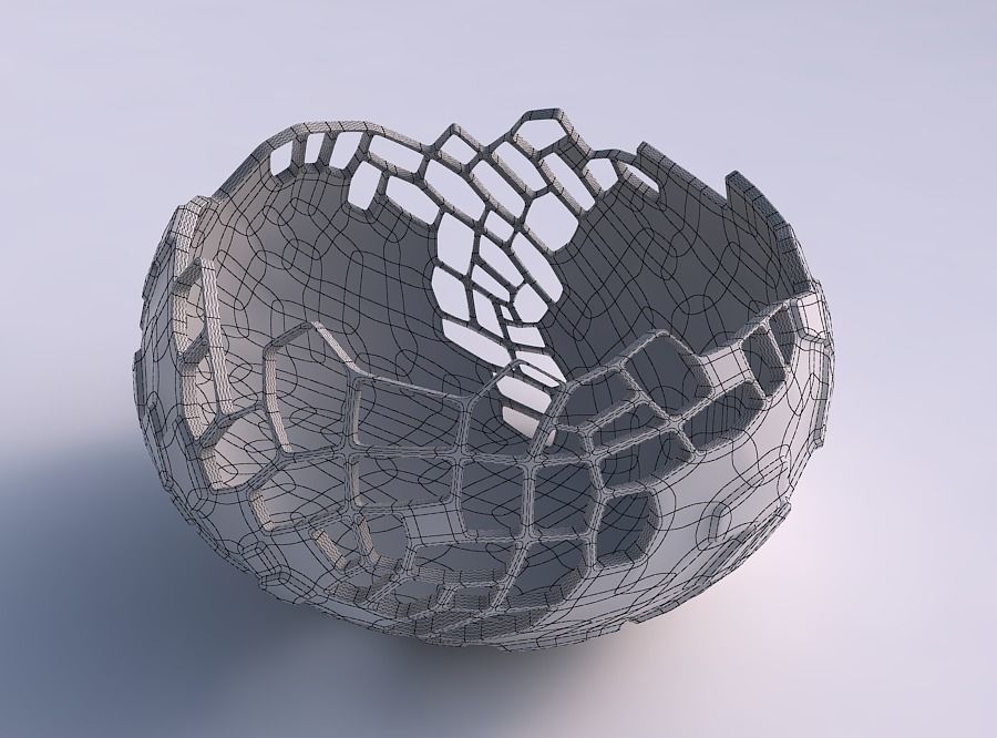 Bowl spheric twisted with twisted reptile skin with holes 3D print model_5