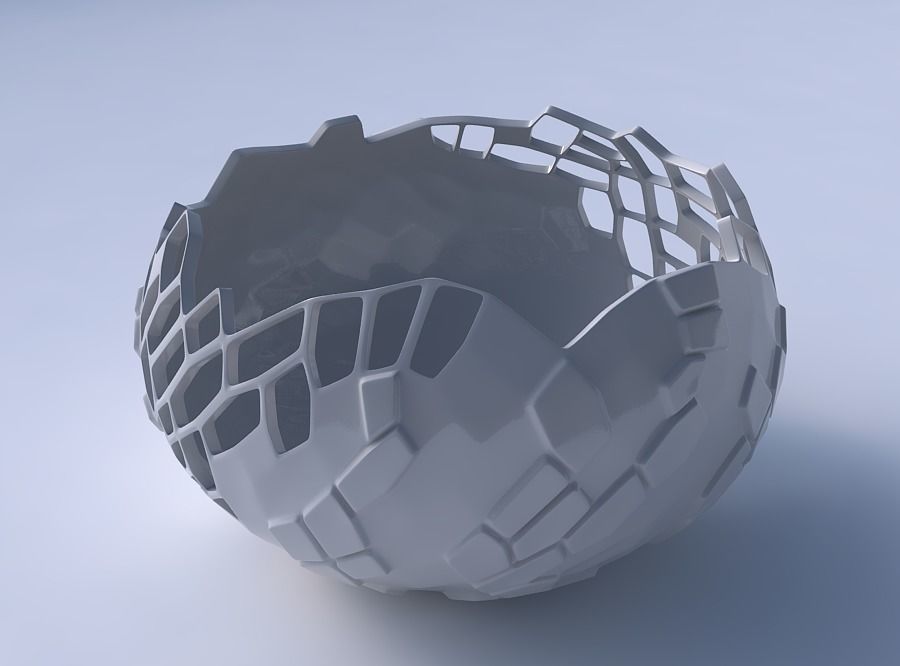 Bowl spheric twisted with twisted reptile skin with holes 3D print model_3