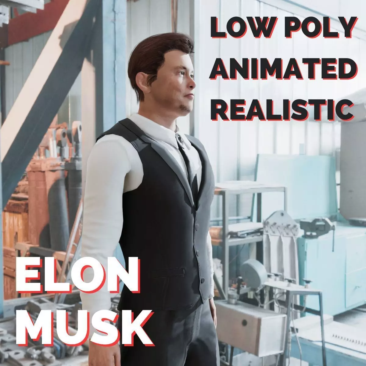 Elon Musk 3D Character Low Poly Rigged Animated XR Ready Low-poly 3D model_0