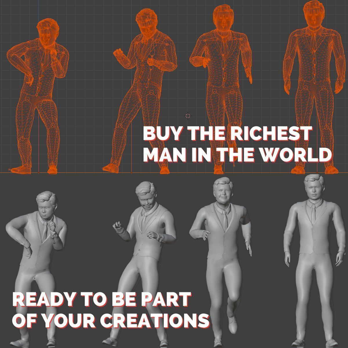 Elon Musk 3D Character Low Poly Rigged Animated XR Ready Low-poly 3D model_7