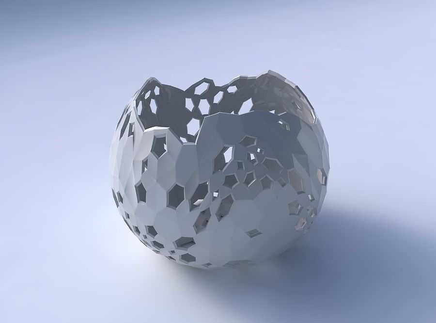Bowl spheric wavy with crystal skin with holes 3D print model_3