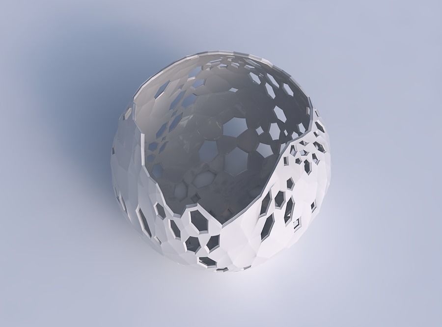 Bowl spheric wavy with crystal skin with holes 3D print model_1