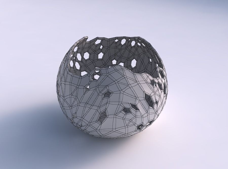 Bowl spheric wavy with crystal skin with holes 3D print model_5