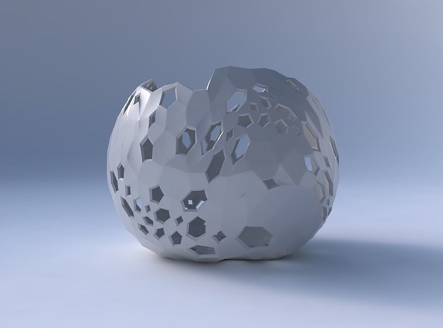 Bowl spheric wavy with crystal skin with holes 3D print model_4