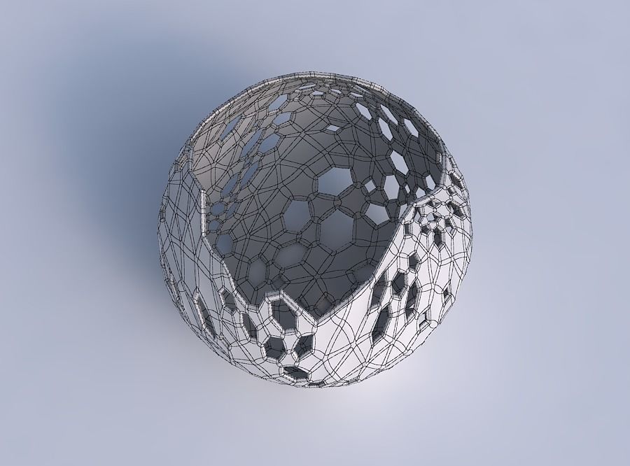 Bowl spheric wavy with crystal skin with holes 3D print model_6