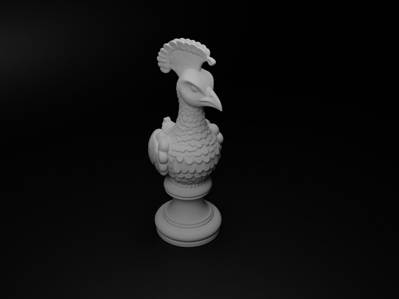 Peacock Animal Bust Chess 3D print model_2