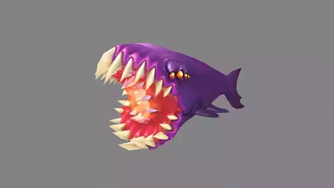 Cartoon Purple Fish Demon - Whale Monster Low-poly 3D model