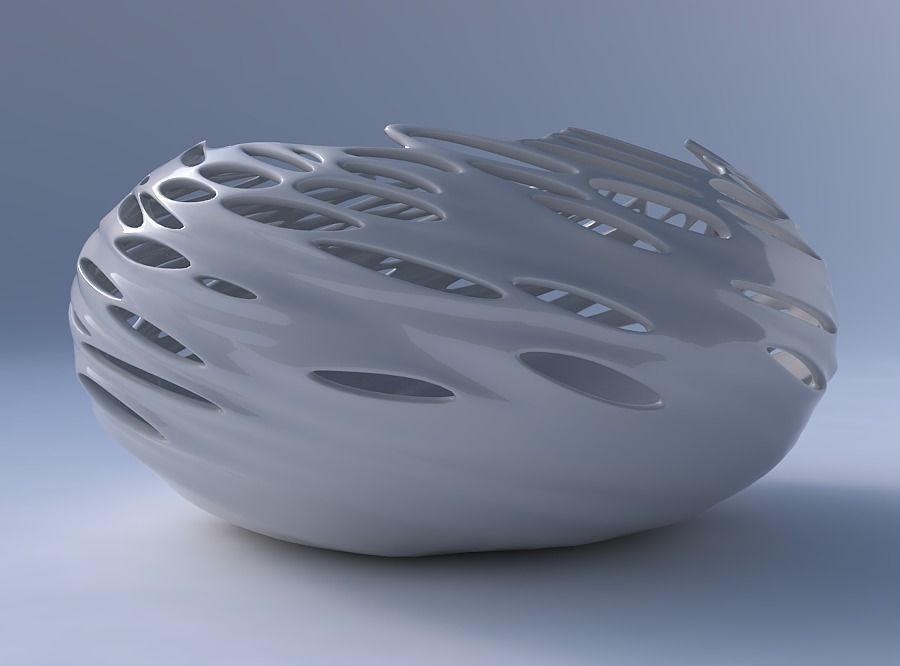 Bowl spheric squeezed wide with twisted smooth bubble holes 3D print model_4